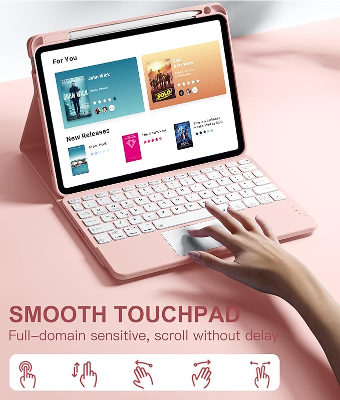 Compatible with iPad Air 11 Inch & Air 5th/ Air 4th Generation Case with Keyboard - Multi-Touch Trackpad, 7-Color Backlit, Detachable Folio Cover for Air 11-inch M3/M2 (2025/2024) (Light Pink)