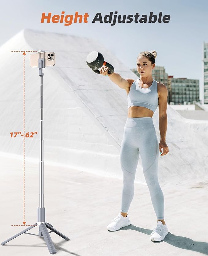62" Phone Tripod & Selfie Stick, Tripod for iPhone with Remote, All-in-1 Cell Phone Stand, Portable, Extendable Stand for Selfies Video Recording Vlog, Compatible with iPhone Android (Grey)