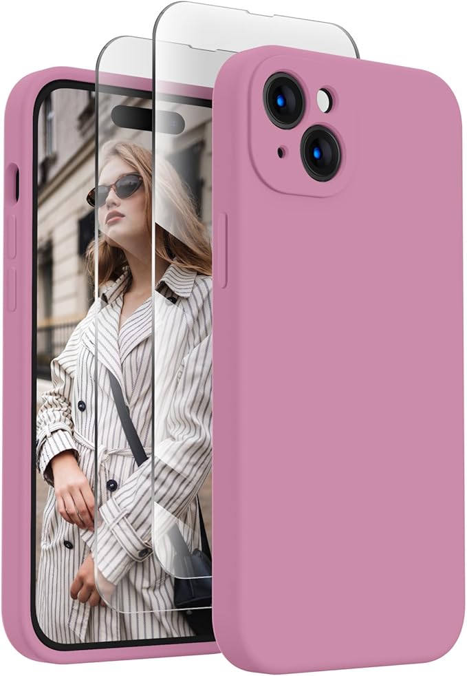 FireNova Designed for iPhone 15 Plus Case, Silicone [Camera Protection] Case with [2 Screen Protectors], Soft Anti-Scratch Microfiber Lining Inside, 6.7 inch, Lilac Purple