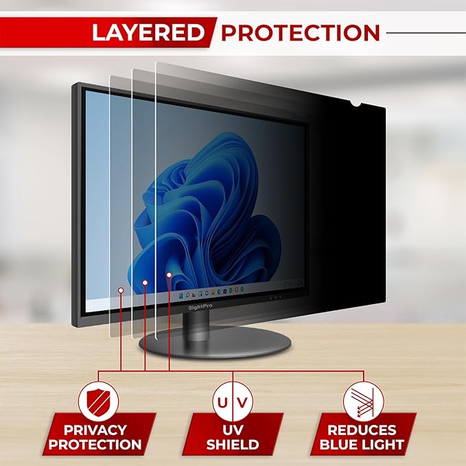 20 Inch 16:9 Computer Privacy Screen Filter for Monitor - Privacy Shield and Anti-Glare Protector (17 7/16" x 9 13/16")