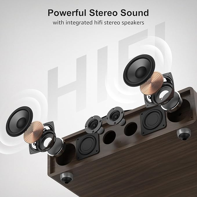 Vinyl Record Player Built in HiFi Stereo Speakers BT Wireless Input Belt Drive Iron Platter Turntables for Vinyls Records with MM Audio AT-3600L Cartridge Soft Warm Light Design Wooden Cream Brown