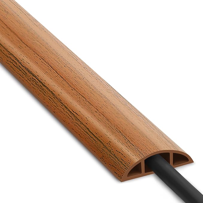 Floor Cord Cover 4ft, Cord Hider Floor Brown Walnut Wood, Cable Management Prevent Trips, Cable Cover Wire Covers for Electric Power Cords, Wire Protector Cavity W0.47in x H0.28in