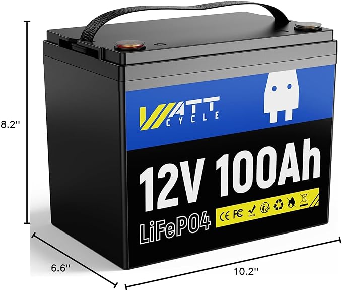 LiFePO4 Lithium Battery 12V 100Ah, Use EV Grade A+ Cell, Buit-in 100A BMS, Low Temperature Protection, Up to 15000 Cycles -Perfect for RV, Solar System, Trolling Motor, etc.