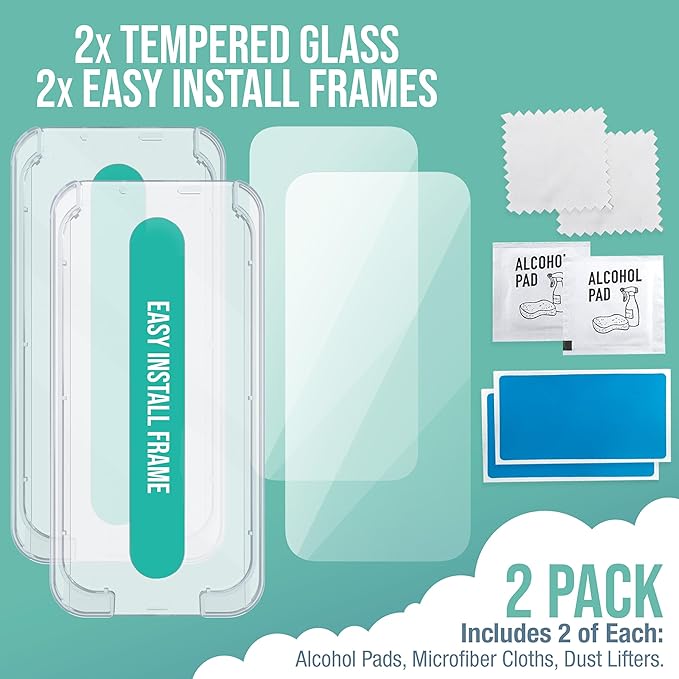 Smartish® iPhone 16 Screen Protector - 2-Pack Tempered Glass Screen Protectors - Tuff Sheet - 9H Easy Install Frame [Scratch Resistant] Case-Friendly- Dynamic Island for Apple iPhone 16 Clear