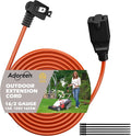 90 Degree 2 Prong Polarized Outdoor Power Extension Cord 20 FT, Angled Low-Profile Plug, 16 Gauge 125V SJTW Waterproof Long Cable for Home Office Lawnmower Garden Tools Lights, ETL+Ties-Bright Orange