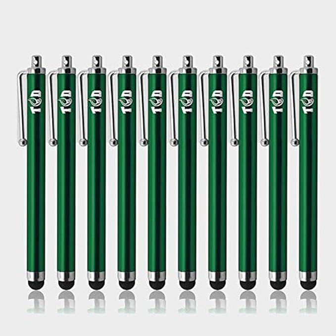 TCD 10 Pack Stylus Pen Set - Touch Screen Devices, Thick Rubber Tip - Green