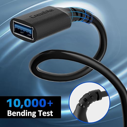 3 Pack USB 3.0 Extension Cable 15 Feet, USB A Male to Female Extender Cord, 5Gbps Data Transfer for Webcam, Printer, Keyboard, Mouse, Flash Drive, Hard Drive, Controller, Black Cable with 5 Cable Ties