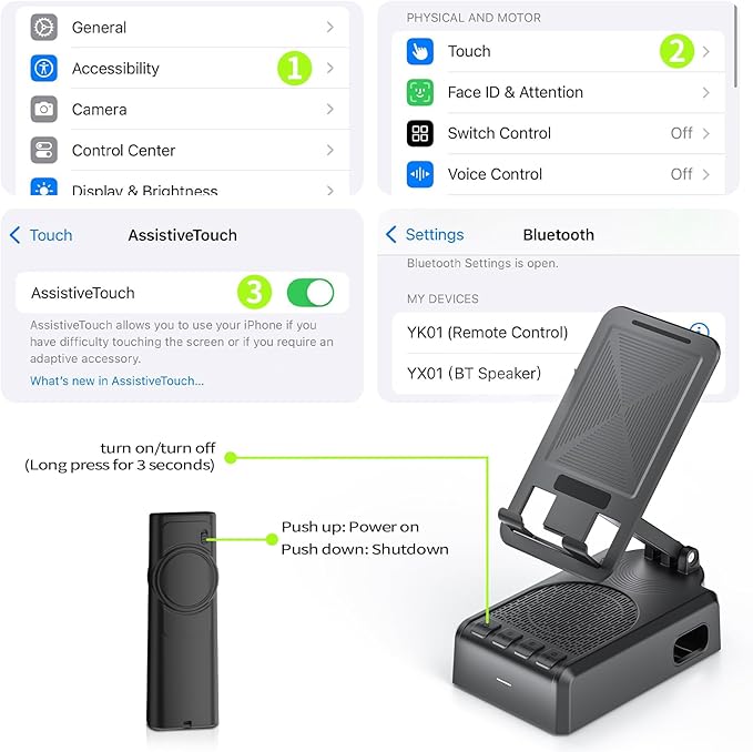 Cell Phone Stand with Bluetooth Speaker and Remote Control(Video Control/Camera Control),Birthday Gift, Portable Bluetooth Speaker for Home and Outdoors, All Day Playtime, Compatible with iOS/Android