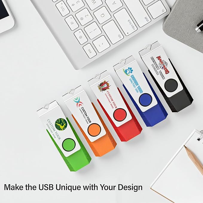 Customizable Flash Drives 64GB, Wooolken Personalized USB 2.0 Drive 10/20/50/100 Pack, Custom Thumb Drive Engraved Logo USB Drive (Mixcolors)