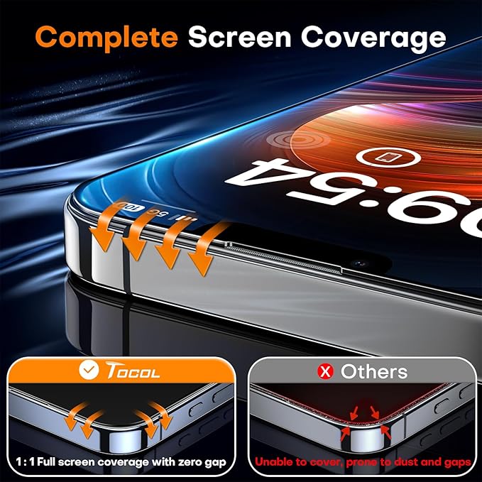 TOCOL for iPhone 12 Pro Max Screen Protector 9H Hardness Military Grade Shatterproof HD Tempered Glass Full Coverage Easy Installation Case Friendly 2 Pack