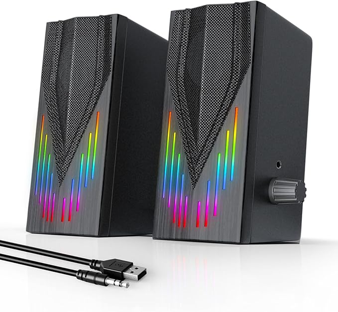 Computer Speakers with 6 Colorful RGB Lights,USB Powered 3.5mm Aux with Loud Stereo Sound,Headphone-in for Desktop,PC/Laptop/Tablet Phone