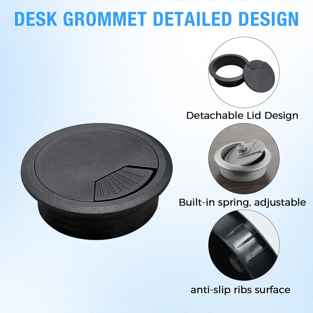 Desk Grommet 3-1/8" (80 mm), Desk Cord Hole Cover, Light Grey 2 Pcs