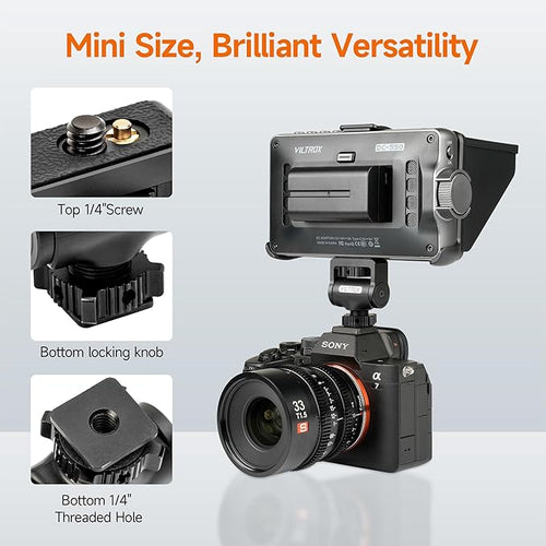 Adjustable Gimbal Monitor Cold Shoe Adapter, Metal Field Monitor Mount Holder, 360 Degree Swivel and Tilt Adjustable Monitor Mount Bracket with Cold Shoe Mount, Locating Pin Design Cold Hot Adapter