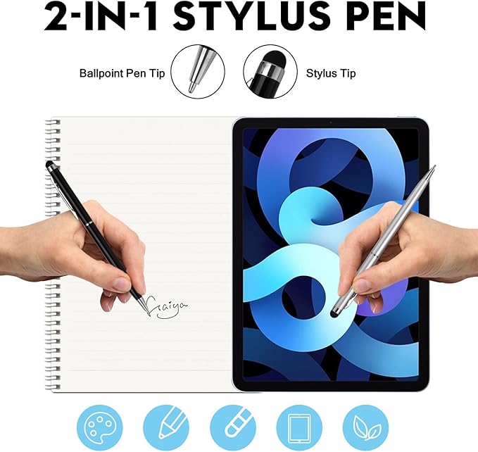 FIRCRE 15 Pack Stylus Pens for Touch Screens Stylus Pen Compatible with Phone Tablets Kindle and Black Ink Ballpoint Pens-2 in 1 Stylists pens for Touch Screens (Silver & Black)