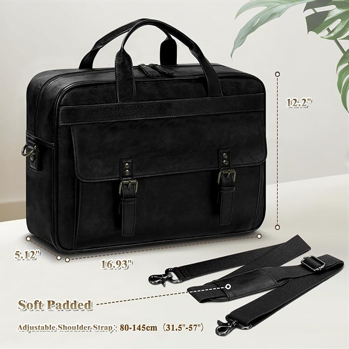RAINSMORE Messenger Bag for Men 16 Inch Laptop Bag Vintage Leather Waterproof Laptop Briefcases Large Computer Satchel Bag