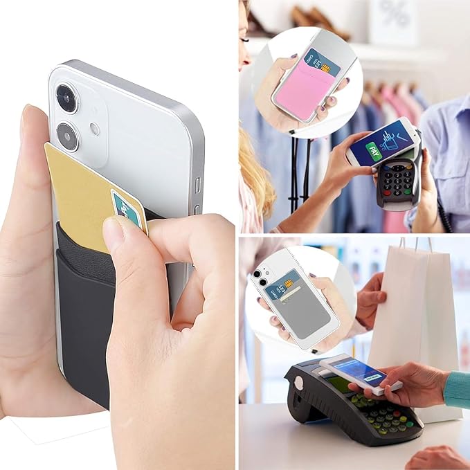 SS Card Holder for Phone Case - Silcone Stick On Credit Card Phone Wallet for Men & Women, Ultra-Thin & Portable, Compatible with iPhone/Android/Samsung Galaxy, Holds Cards & Cash, Hands-Free (6 pack)