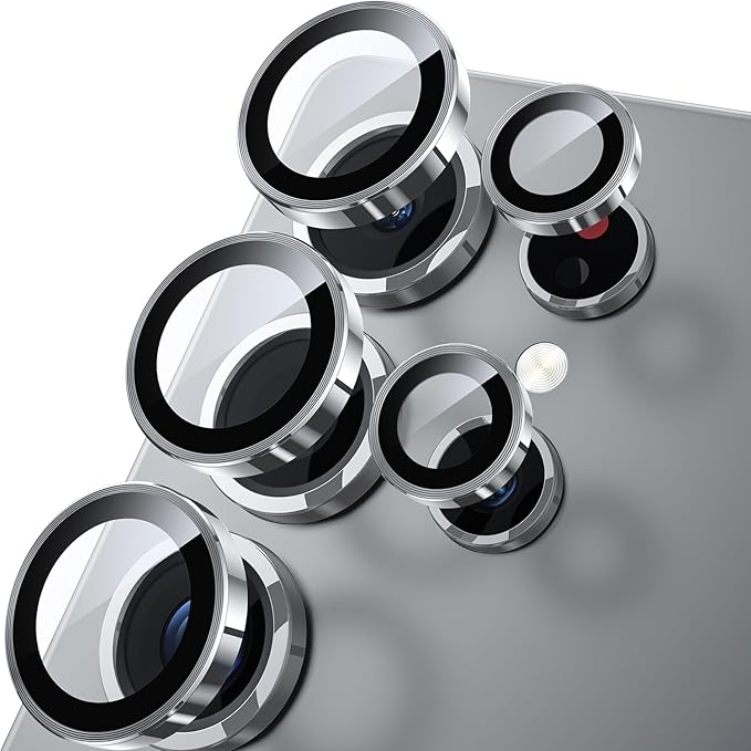 WSKEN for Samsung Galaxy S25 Ultra Camera Lens Protector - Ultra Thin Case Friendly, 9H Shatterproof Tempered Glass with Aluminum Metal Circle Camera Screen Protector Cover Accessories, Silver