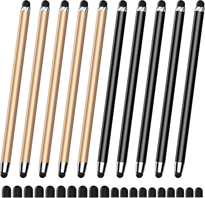 10 PCS Stylus,Stylus Pen for Touchscreen,Stylus 2-in-1 High Sensitivity & Precision Suitable for All Touch Screens of iPhone/ipad/Android Tablets(10 Stylus Pen Gold/Black + 20 Tips)
