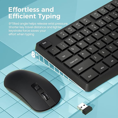2.4G Wireless Keyboard Mouse Combo, Full-Sized for Computer- Black