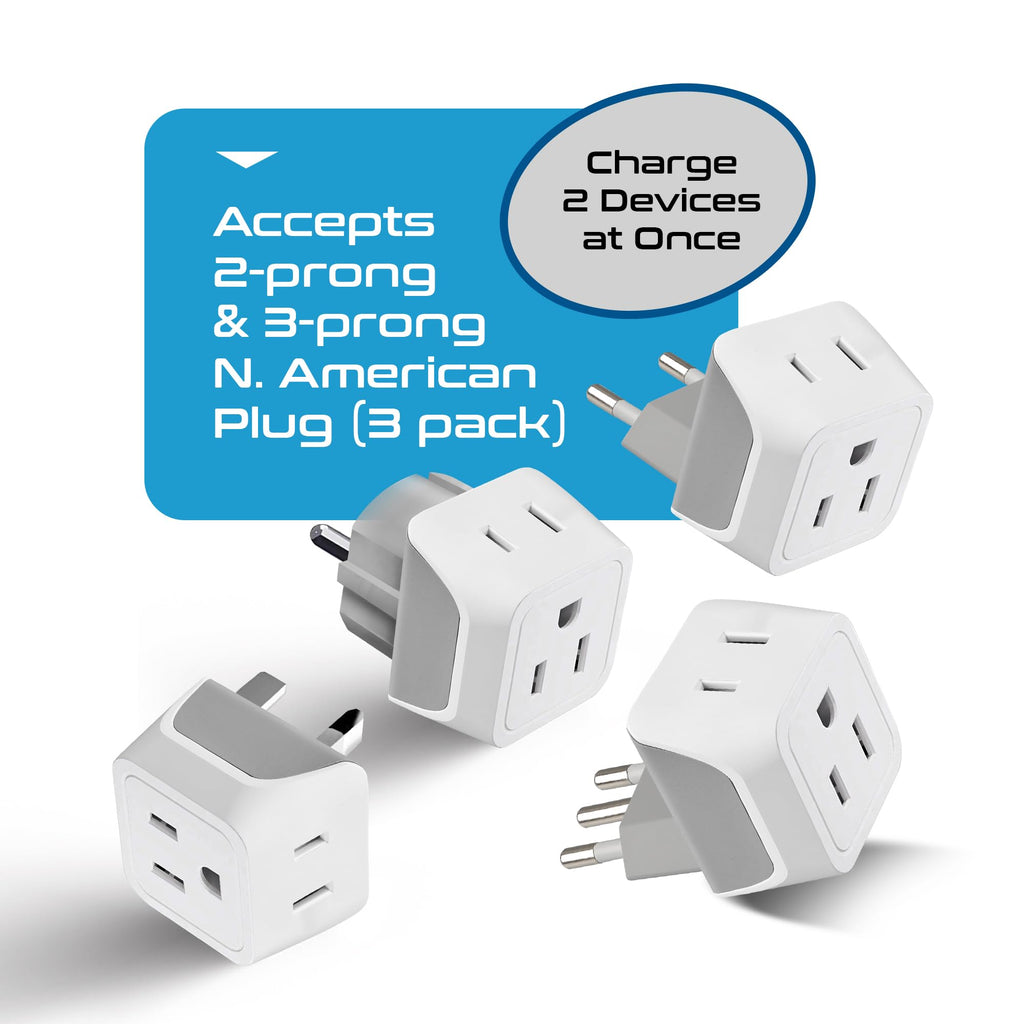 Ceptics European Plug Adapter 4 Pack Set, USA to Europe, Italy, Germany, England, Spain, Italy, Iceland, France (Type C, E/F, G, L) - for Your Cell Phones, Tablets, iPhone, Camera (CT-EU-4SET)