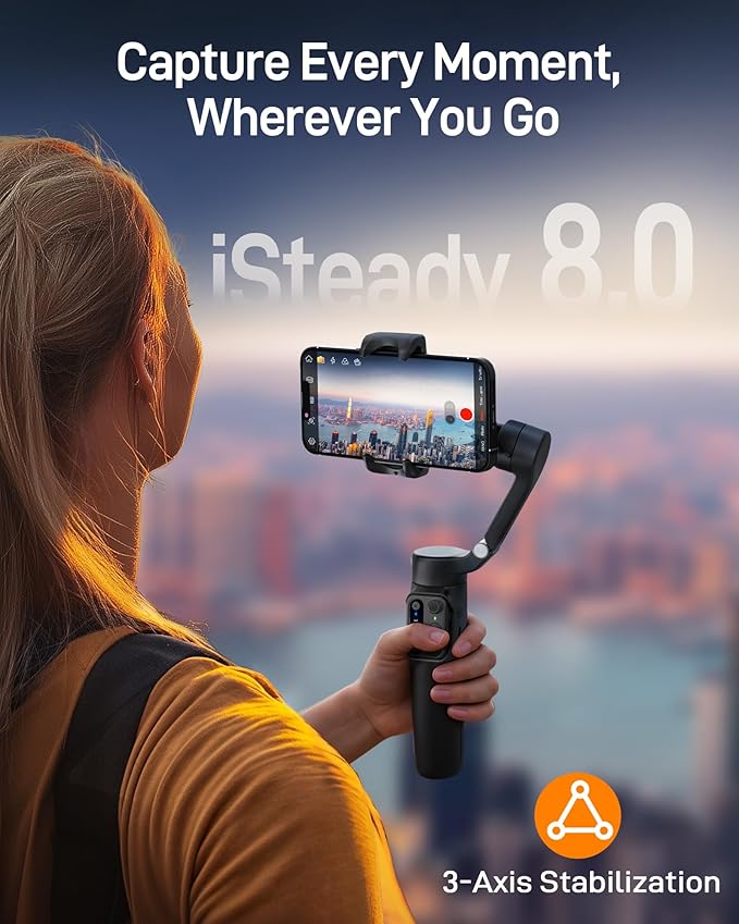 hohem iSteady X3 SE Plus Gimbal Stabilizer for iPhone, 3-Axis Phone Gimbal with Detachable Remote Control, Extendable Rod, 11-Hour Battery, Portable Foldable Stabilizer for Video Recording