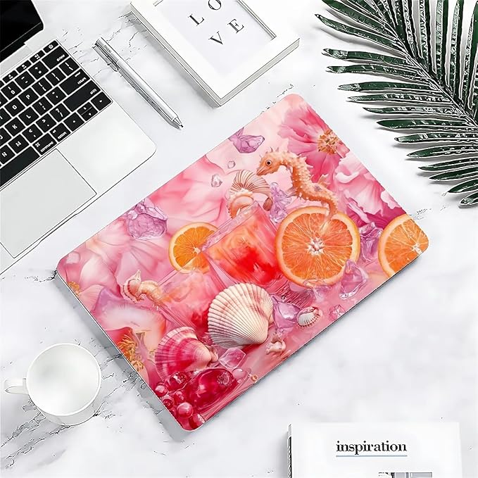 Compatible with MacBook Air 13.3 13.6 Inch Case 2022 2021 2020 2019 Plastic Hard Shell Case Cover,13.3 Pro(A1706/A1708/A1989/A2159/A2289/A2338), Pink Floral with Sea Shells