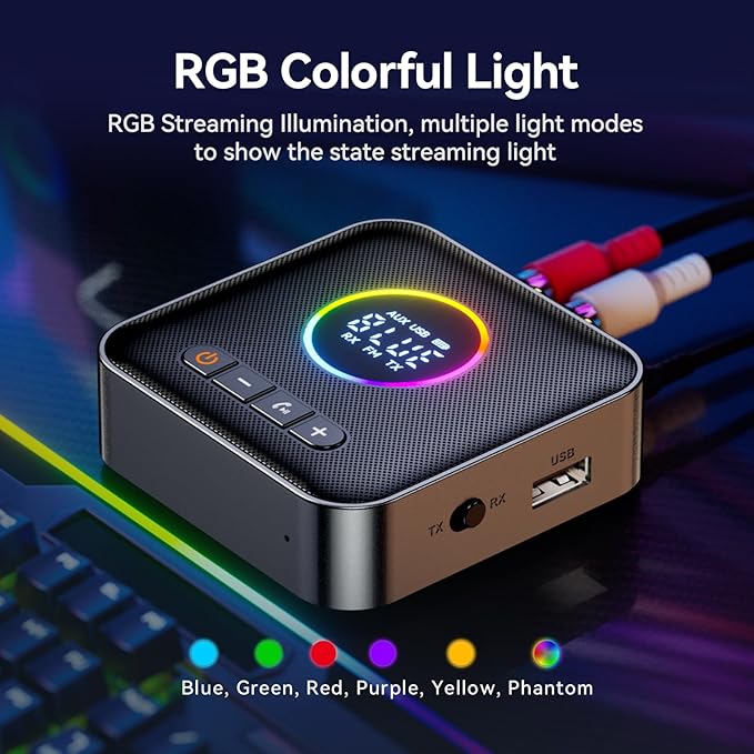 Bluetooth 5.4 Transmitter Receiver 3-in-1 Bluetooth Adapter HiFi Audio Receiver FM Transmitter with LED Display 3.5mm AUX RCA USB for TV/Car/PC/Home Stereo/Speakers