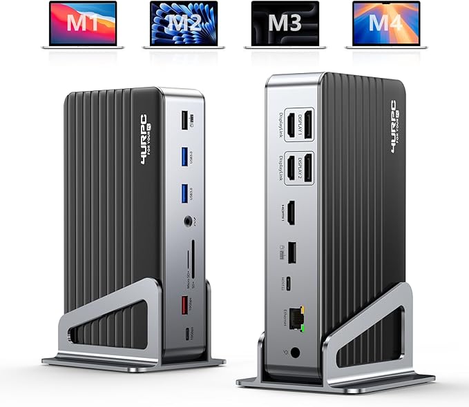 DisplayLink Docking Station Triple 4K@60Hz Monitor with 120W Power Adapter, Laptop Dock for Thunderbolt 5/4/3, USB C M1/M2/M3/M4 MacBook/Windows(Single 8K)/Chrome(3 HDMI, 2 DP, 6 USB, Ethernet)