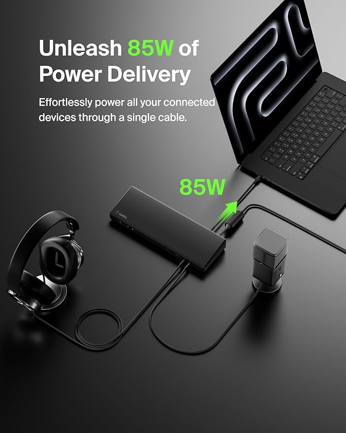 Belkin 15-in-1 Universal Triple Display DisplayLink Docking Station Hub w/ 3 HDMI Ports, 2 DisplayPorts for Triple 4K Display w/ 85W PD, Gigabit Ethernet, 3.5mm Mic/Speaker, 1 USB-C, & 5 USB-A Ports