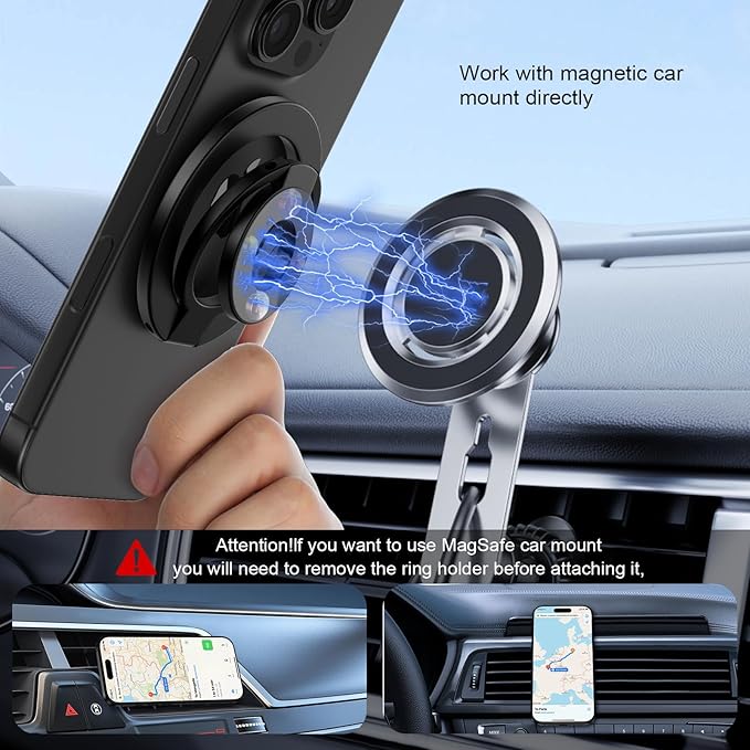 Magnetic Phone Ring Holder for MagSafe Gym Phone Grip Stand Finger Ring Kickstand Dual-Sided Magnetic Pop Socket for iPhone 16 Pro Max 16e 15 14 13 12 Pro Max,Samsung,Compatible for Wireless Car Mount