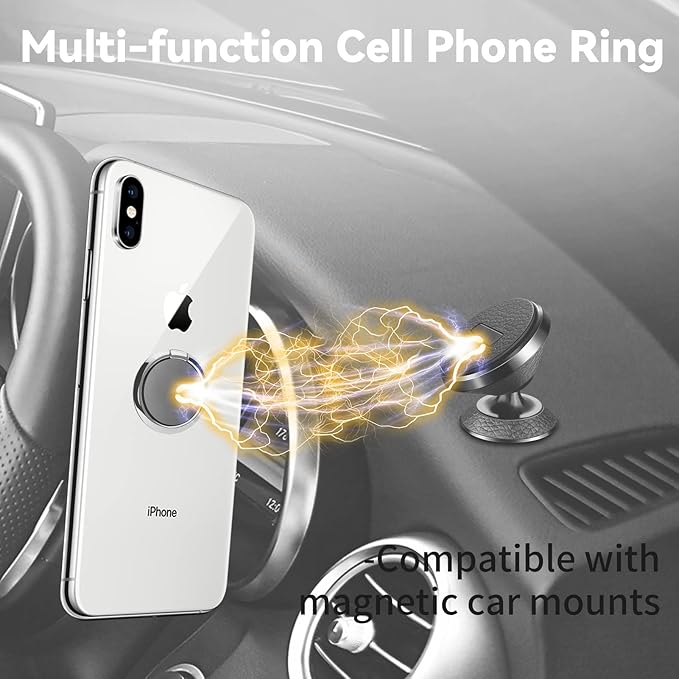 Metal Cell Phone Ring Holder Finger Ring Stand, 360 Degree Rotation Ring Kickstand Grip Holder for Magnetic Car Mount, Silver