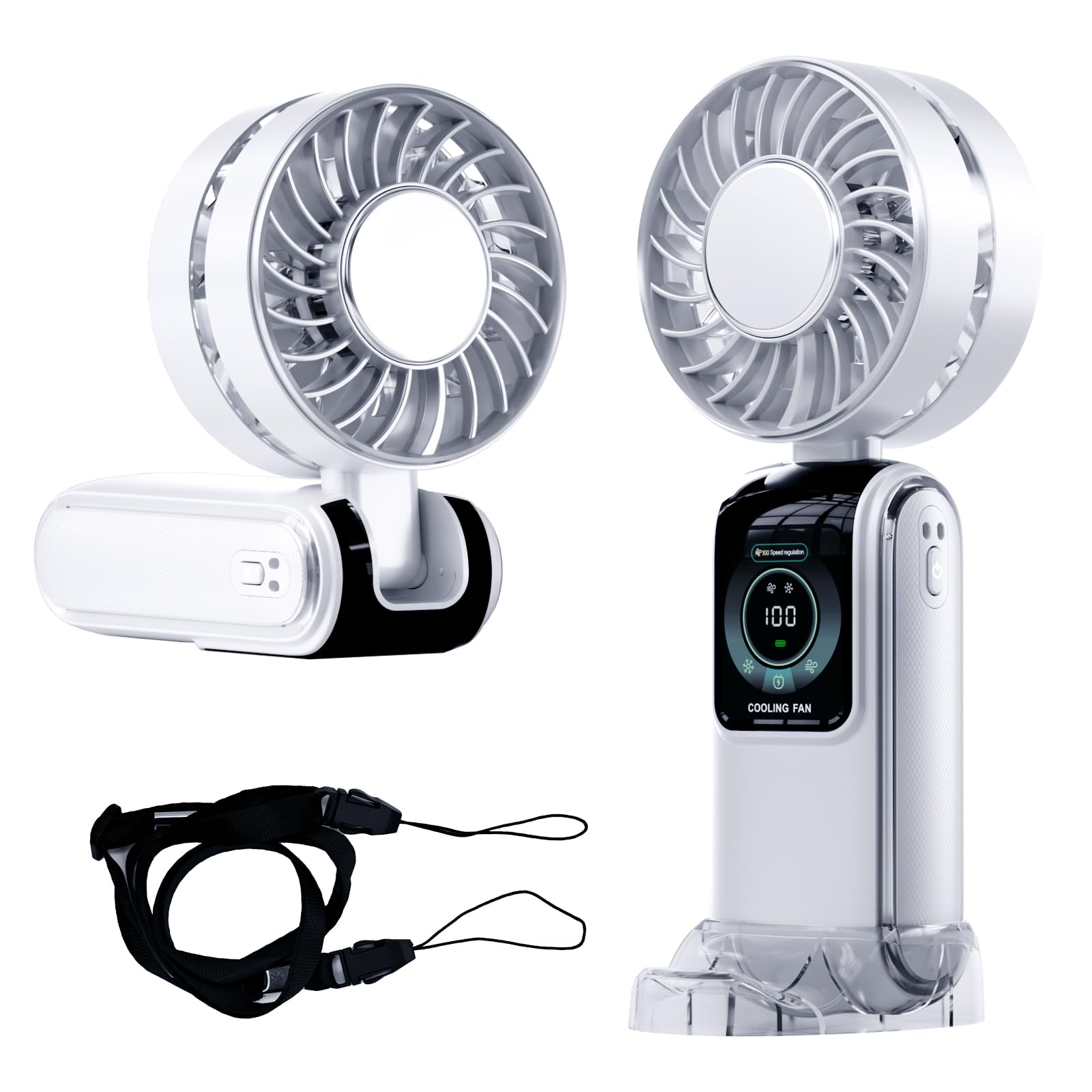 GZEduld Personal Handheld Fan with Stand & Lanyard, 5000mAh USB-C Rechargeable Battery, 12H Runtime 5-Speed LED Display Mini Cool Fan for Travel Beach Concerts Outdoor Events（4 Colors Available）