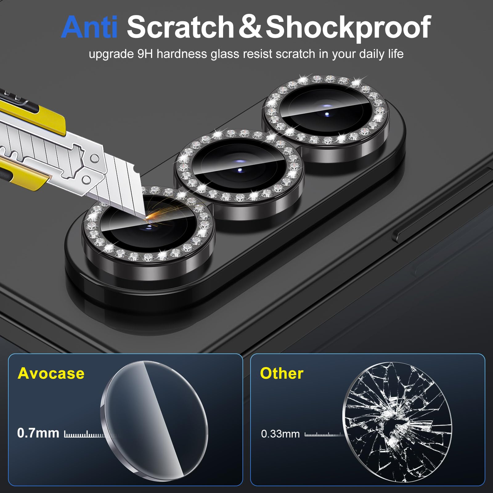 Avocase for Samsung Galaxy Z Fold 7 Camera Lens Protector, Individual Metal Ring Tempered Glass Lens Cover, [Strong Adsorption] Scratch Resistant Ultra-Thin HD Clear Lens Cover, 1 Set-Black Diamond