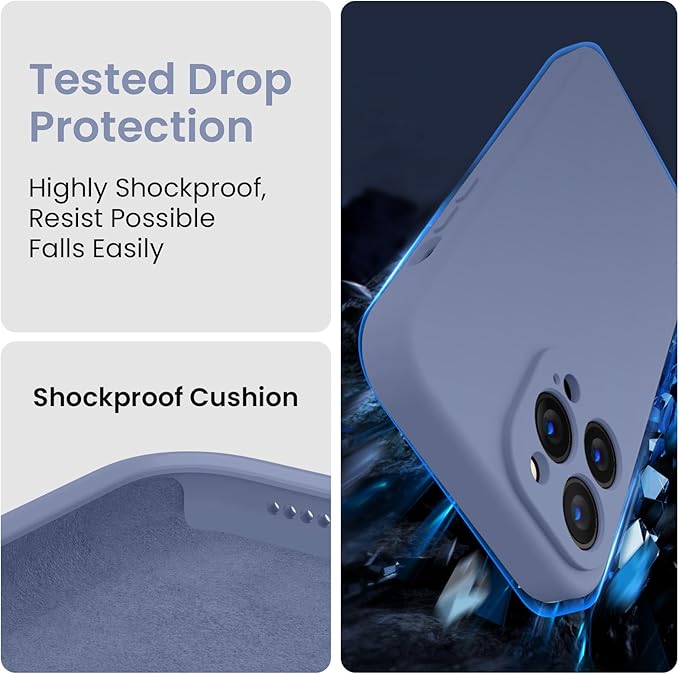 FireNova for iPhone 14 Pro Case, Silicone Upgraded [Camera Protection] Phone Case with [2 Screen Protectors], Soft Anti-Scratch Microfiber Lining Inside, 6.1 inch, Lavender Gray