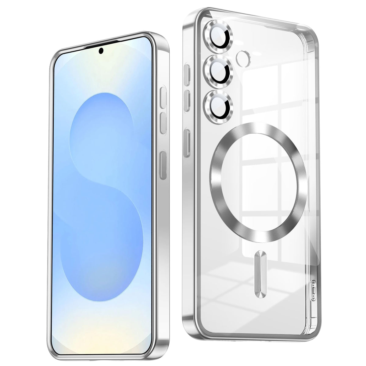 TOBOVON Slim Thin for Samsung Galaxy S25 Case 6.2'', Compatible with MagSafe, Built-in Camera Lens Protector, Shockproof Protective Phone Case, Soft Electroplated Clear Phone Cover, Black