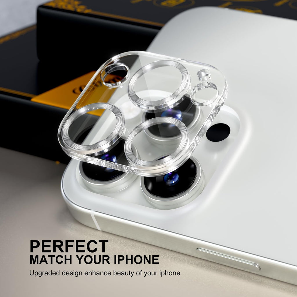 beuxece for 6 Pack iPhone 15 Pro/iPhone 15 Pro Max Camera Lens Protector [Drop Protection] [Case Friendly] [Easy Installation] 9H Tempered Glass Camera Screen Protector Cover, CD Silver
