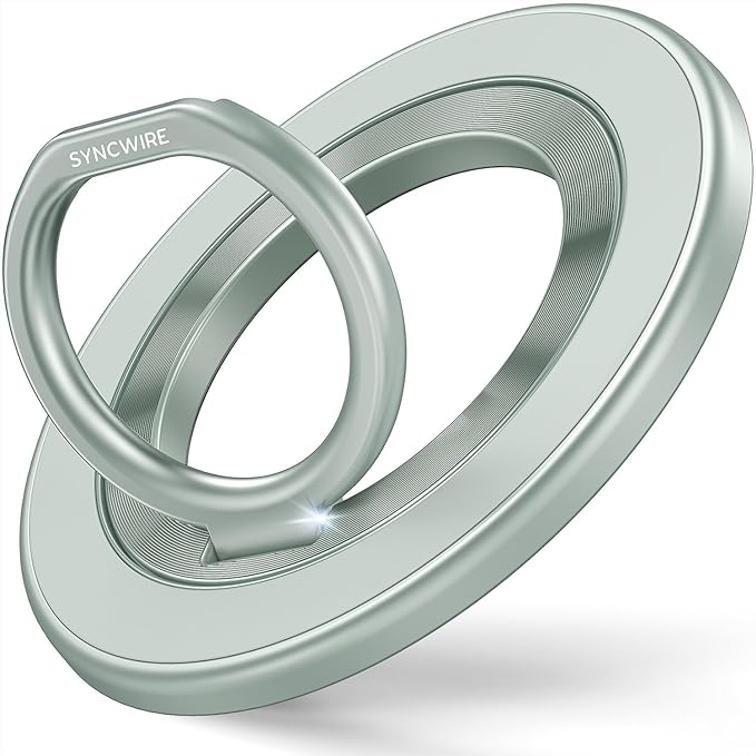Syncwire Magnetic Phone Ring Holder for MagSafe, Magnetic Cell Phone Grip Stand Finger Ring Kickstand with Two-Sided Magnets Compatible iPhone 16 Pro Max 15 14 13 12 Android, Green