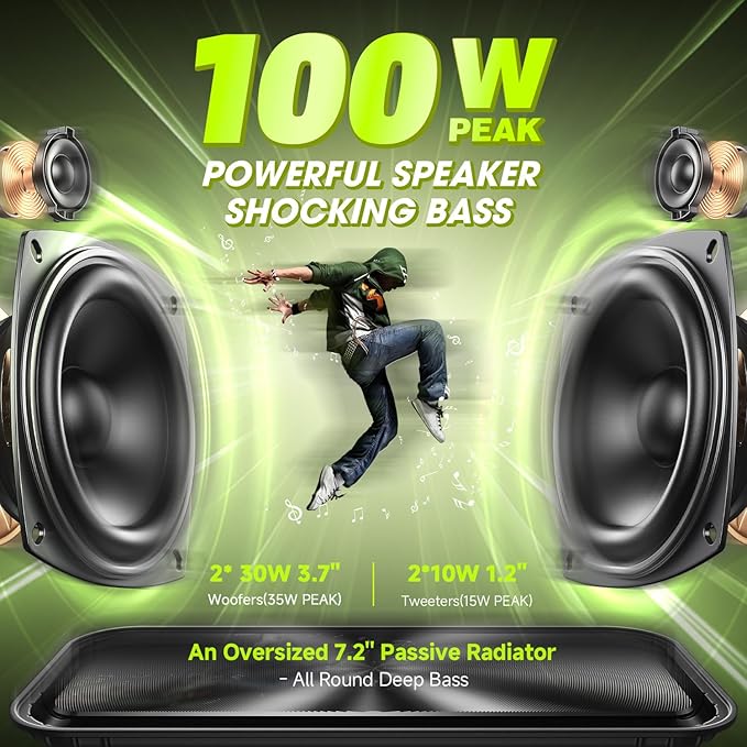 W-KING Portable Loud Bluetooth Speaker Wireless, 100W Max IPX6 Waterproof Outdoor Speaker Subwoofer, 60W Exlarge Passive Radiator- All-Round Rich Bass/40H/EQ/PowerBank/TF/AUX, Party Big Large Boombox