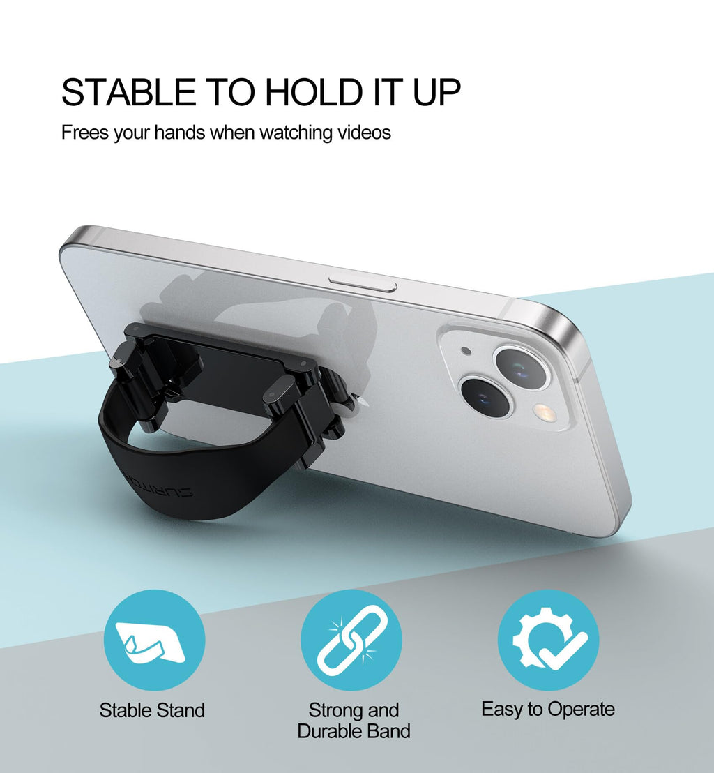 SURITCH Phone Grip Strap Finger Loop Holder for Back of Phone, 2-in-1 Soft Silicone Gripper Kickstand for iPhone Samsung and Most Cell Phone Cases, 3.15" Black