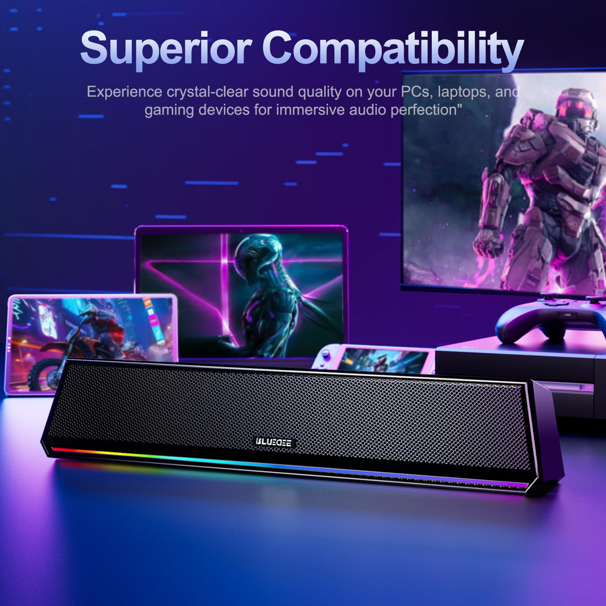 Bluedee Computer Speakers for Desktop PC, Bluetooth & USB PC Sound Bar RGB