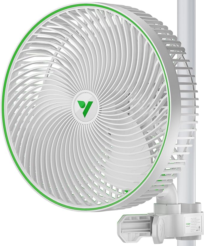 VIVOSUN AeroWave E9 Grow Tent Fan 9", EC Motor, WiFi-Controllable, US Patented Auto Oscillating Clip fan, IP54 Weatherproof, Strong Airflow & Quiet for Hydroponic Ventilation Circulation, White