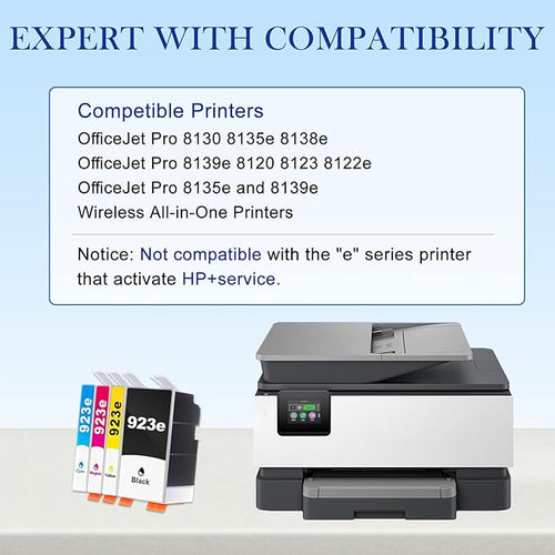 923e 923 Ink Cartridge (with Chip) 4-Pack Replacement for HP 923e 923 Ink Cartridge Compatible for OfficeJet Pro 8130 8135e 8138e 8139e 8120 8123 8122e OfficeJet Pro 8135e 8139e Printers (BKCMY)