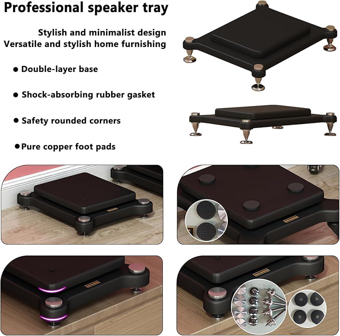 2pcs Subwoofer Isolation Stand, Double-Layered Speaker Isolation Stands with Stainless Steel Metal Feet, Acoustic Speakers Isolation Pad for Floor, Desktop (9.8×13.7in)