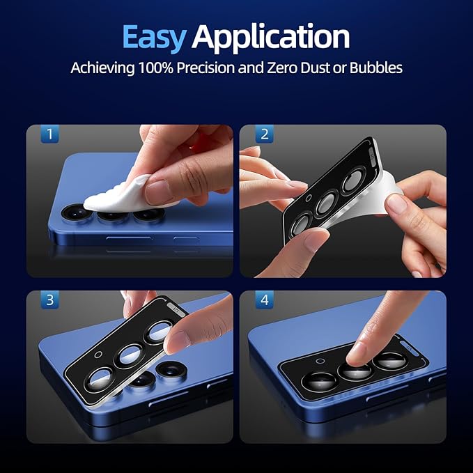 X-it Camera Lens Protector for Samsung S25, 9H Tempered Glass, Independent Metal Aluminum Edge Original Protection Design, Suitable for Phone Case, Anti-scratch, Anti-reflective,Navy