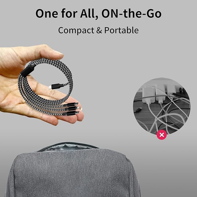 USB C Multi Charging Cable [2Pack 4FT], 3 in 1 Charging Cable Nylon Braided USB-C Multiple Charger Cord with Type-C, Micro USB and IP Port for iPhone 16/15 Series/Cell Phones and More