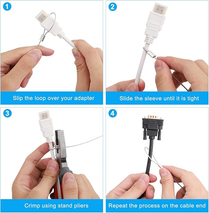 Cable Tethers 15 Pack with Crimping Tool (12 Inches, White), Adjustable Security Cable Look, Universal DIY Adapter Tethering Ties Kit for Computer Cord, Pre-Assembled, Tamper-Resistant