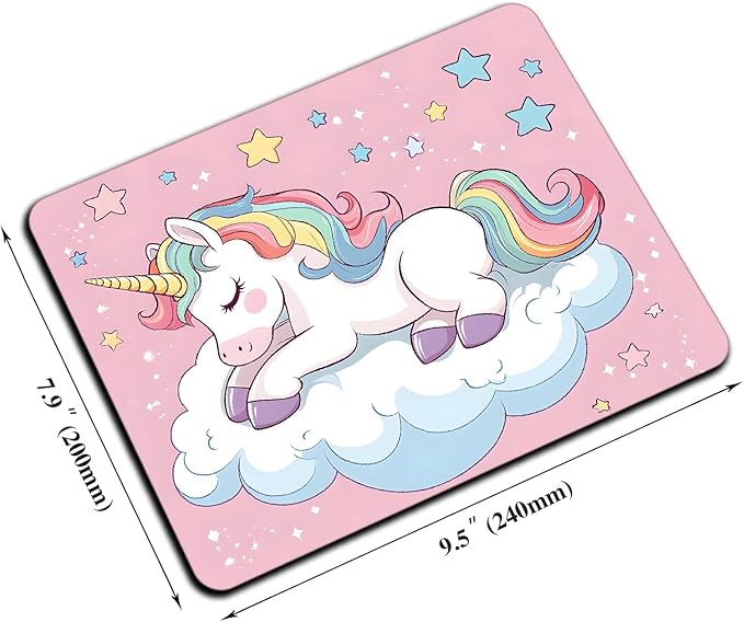 Mouse Pad, Pink Cute Unicorn Mouse Pads for Desk, 9.5" x 7.9" Non-Slip Rubber Base Computer Mousepad with Women, Portable Square Design for Wireless Mouse and Pad Laptop Office & Travel