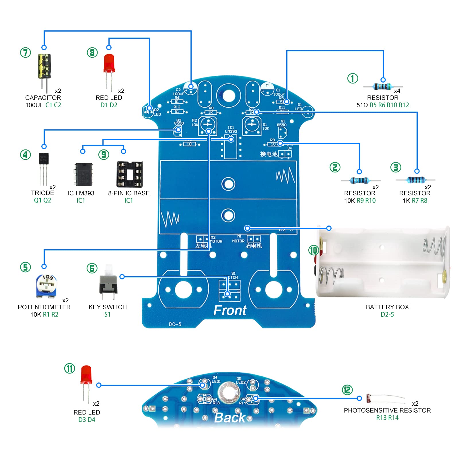 Yidab Soldering Practice Kit DIY D2-5 Tracking Car Plug-in Circuit Kit Learn Soldering Kit for Beginners
