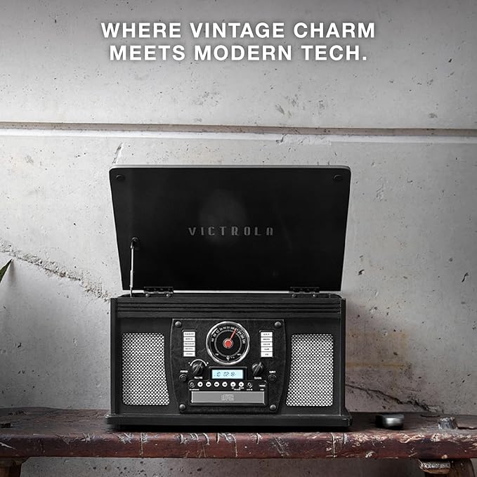 Victrola Navigator 8-in-1 Bluetooth Record Player with Built-in Speakers – 3 Speed Turntable, CD Player, Cassette, FM Radio, USB, RCA Out, Headphone Jack, Wireless Music Streaming, Real Wood (Oak)