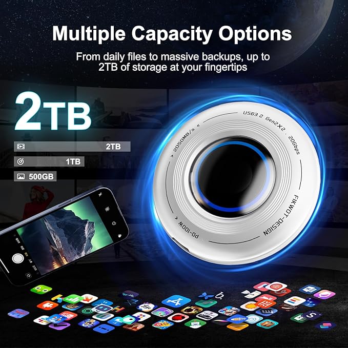 FP108 500GB Magnetic Portable SSD, External Solid State Drives with PD-100W and 2050MB/s USB-C 3.2 Gen 2x2, Play While Charging, Compatible with iPhone 16/15 Pro Max, Android, PC, Mac, Switch Lite
